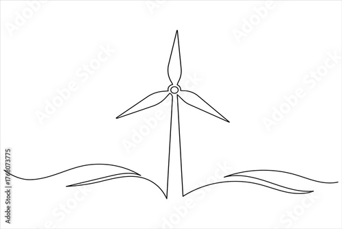 Wind turbine continuous one line drawing minimal vector icon illustration