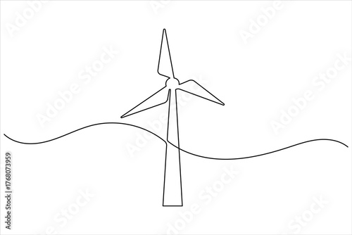 Wind turbine continuous one line drawing minimal vector icon illustration