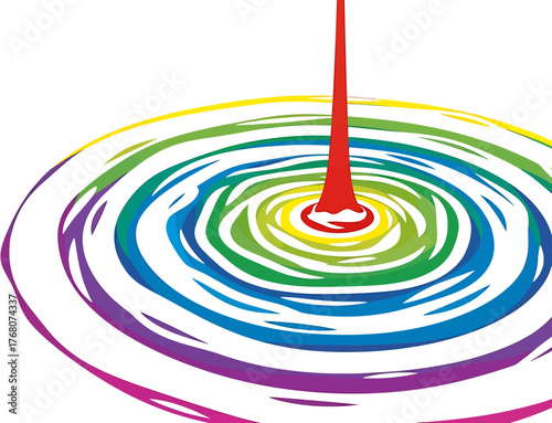 Vibrant and colorful concentric ripples spreading from a central red drop, symbolizing creativity and impact in an abstract vector illustration