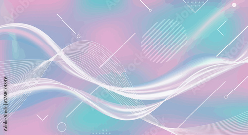 Abstract gradient background with wavy lines and geometric shapes, a modern design