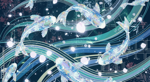 Elegant Aquatic Fantasy: A Serene Depiction of Koi Fish in a Dreamlike Undersea World