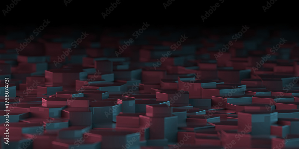 Obraz premium Abstract geometric pattern in dark red and teal gradient. 3d render