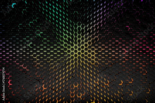 Colorful hexagonal pattern with gradient light for modern design .3d render