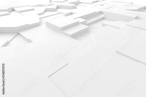 Abstract geometric white surface with layered shapes for modern design. 3d render
