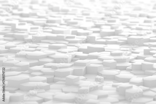Geometric abstract background with white hexagonal blocks. 3d render