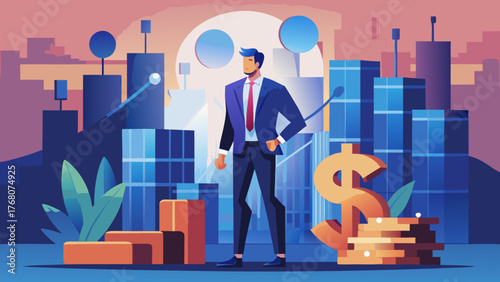 Illustration of a businessman with city background