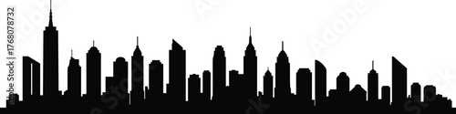 Modern city skyline silhouette with tall skyscrapers and urban architecture vector illustration for travel, design, cityscape, and business art