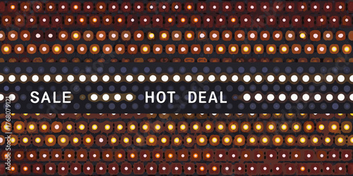 Sale hot deal text overlay on abstract pattern of glowing circles and squares