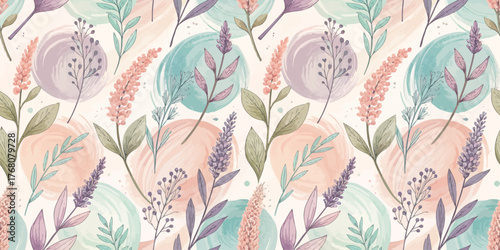 A beautiful floral pattern featuring pastel colors and delicate botanical illustrations.