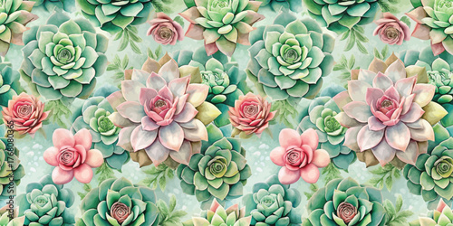 A stunning pattern of colorful succulents against a soft pastel background, exuding a serene and natural vibe.