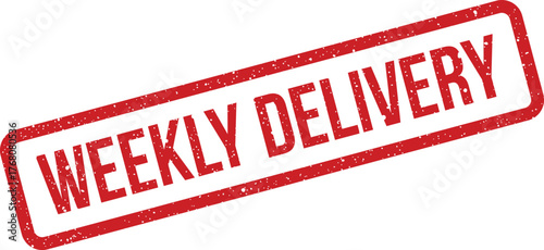 Distressed rubber stamp with WEEKLY DELIVERY text, representing consistent shipping services and logistics schedules