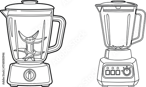 Two outline drawings of kitchen blender appliances showing different models and angles