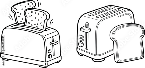 Modern toaster appliance with freshly toasted bread slices for breakfast or snacks