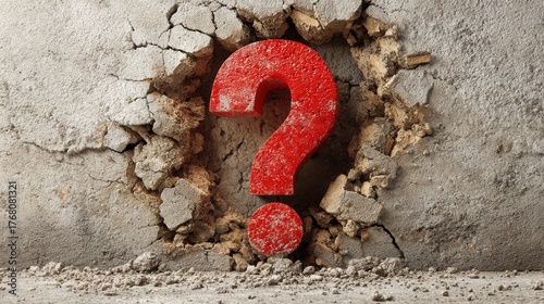 Red Question Mark Sign Cracked Wall Texture Concept for Inquiry