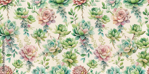 A vibrant floral pattern of succulents in soft pastel hues, perfect for a fresh, botanical vibe.