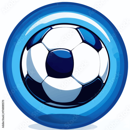 Blue soccer ball icon with glossy finish, sport symbol, isolated
