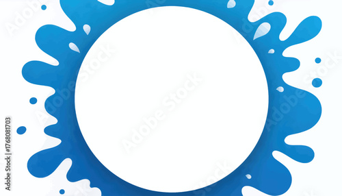 Blue water splash frame with white center circle, clean minimalist design, isolated