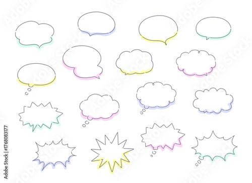 カラフルポップな手描きの吹き出しイラストセット