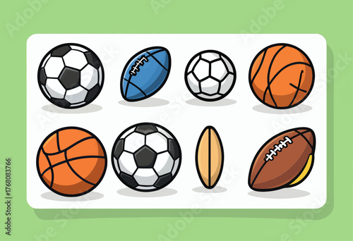 Colorful sports ball icons in flat style isolated on white background