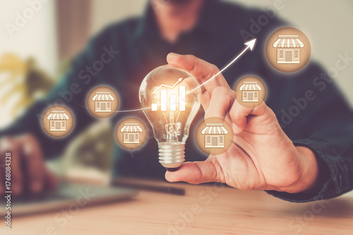 Hand choose franchise icon for goal to growth is investment planning financial and branch expansion and management plan bank loans or marketing franchising network business.