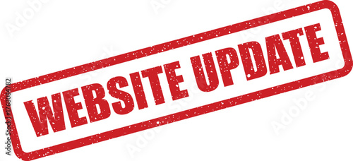 Grunge textured red rubber stamp announcing WEBSITE UPDATE for informing users about recent changes or improvements