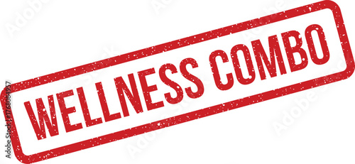 Grunge textured red rubber stamp featuring WELLNESS COMBO for health packages and bundled services
