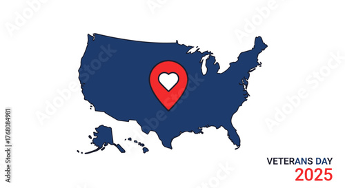 Veterans Day USA Map Icon – Heart Location Patriotic Vector