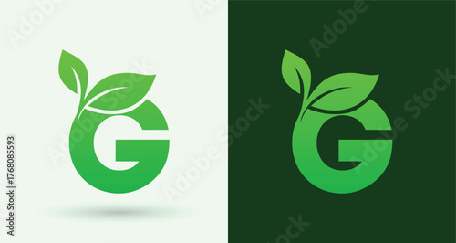 Letter G leaf eco logo green organic nature monogram sustainable brand identity alphabet icon

