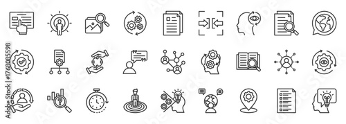 Context icon set collection outline. Icon pack contains context, background, situation, setting, scenario, frame, environment, perspective, circumstance, condition
