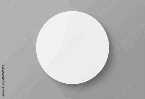 Minimal white circle button with soft shadow on gray background, clean UI element