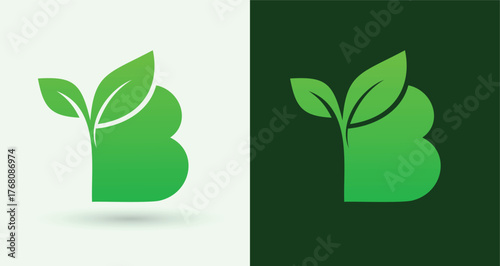 Letter B leaf eco monogram logo green organic nature sustainable brand identity alphabet icon
