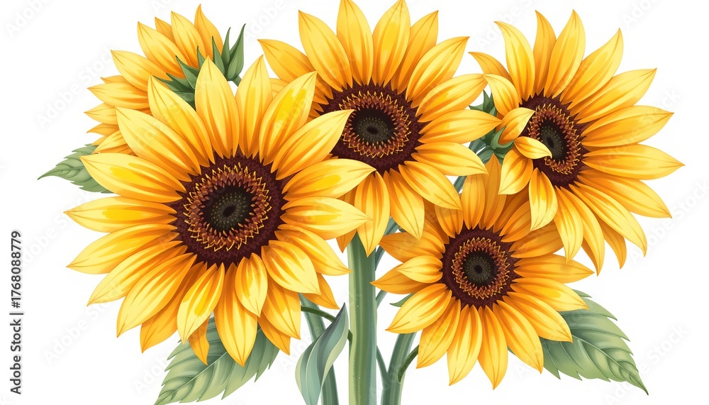 Obraz premium A cluster of vibrant sunflowers blossoming. The sunflowers stand out, exuding warmth and vitality