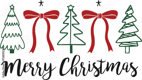 Preppy Christmas Tree SVG, Christmas Coquette Bow, Merry Christmas Svg