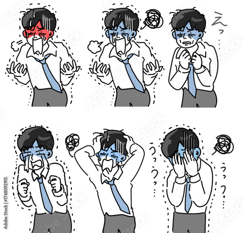 大失敗、致命的なミスを犯し頭を抱える若いサラリーマンのセットベクターイラスト