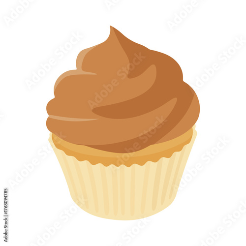 Delicious cupcake with caramel frosting illustration in flat style