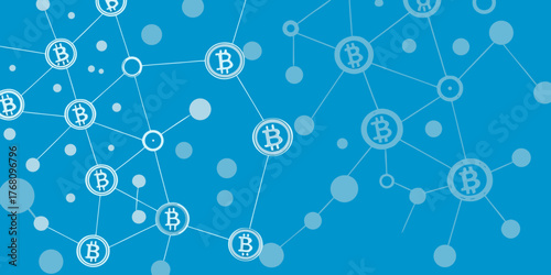 Decentralized bitcoin network connections and blockchain technology concept