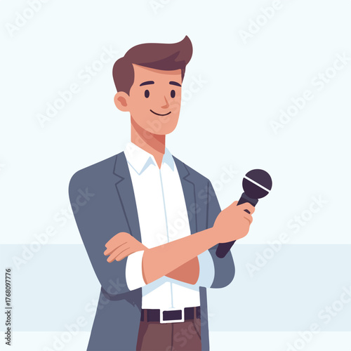 vector of young entrepreneur presenting using microphone