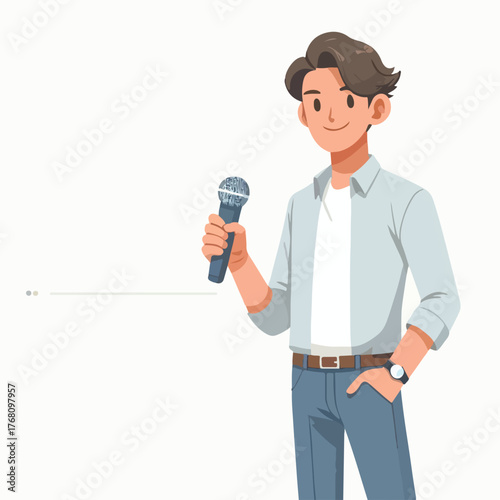 vector of young entrepreneur presenting using microphone