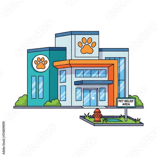 Flat Design Illustration of a Veterinary Clinic