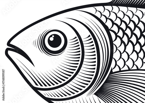 Abstract black and white fish vector icon design for a symbol or tattoo style art illustration
