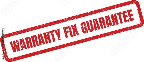 Red textured rectangular imprint displaying a warranty fix guarantee for repair services