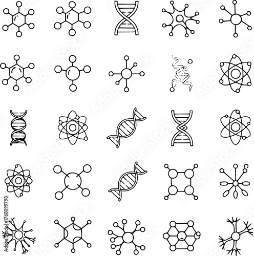Modern science icons molecular structures and DNA helix designs