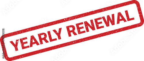 Textured red rubber stamp displaying the important YEARLY RENEWAL message for subscription or service notifications
