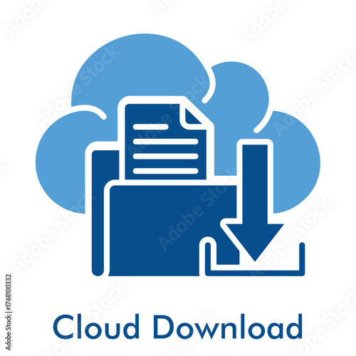Cloud Download Icon. Outline Color Icon Style. Vector Illustration for File Access and Online Storage Concept.