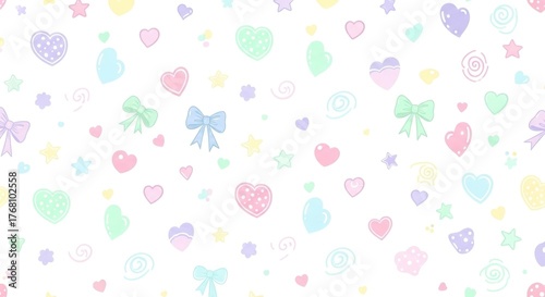 Wallpaper Mural Pastel abstract pattern with hearts, bows, stars, and swirls Torontodigital.ca