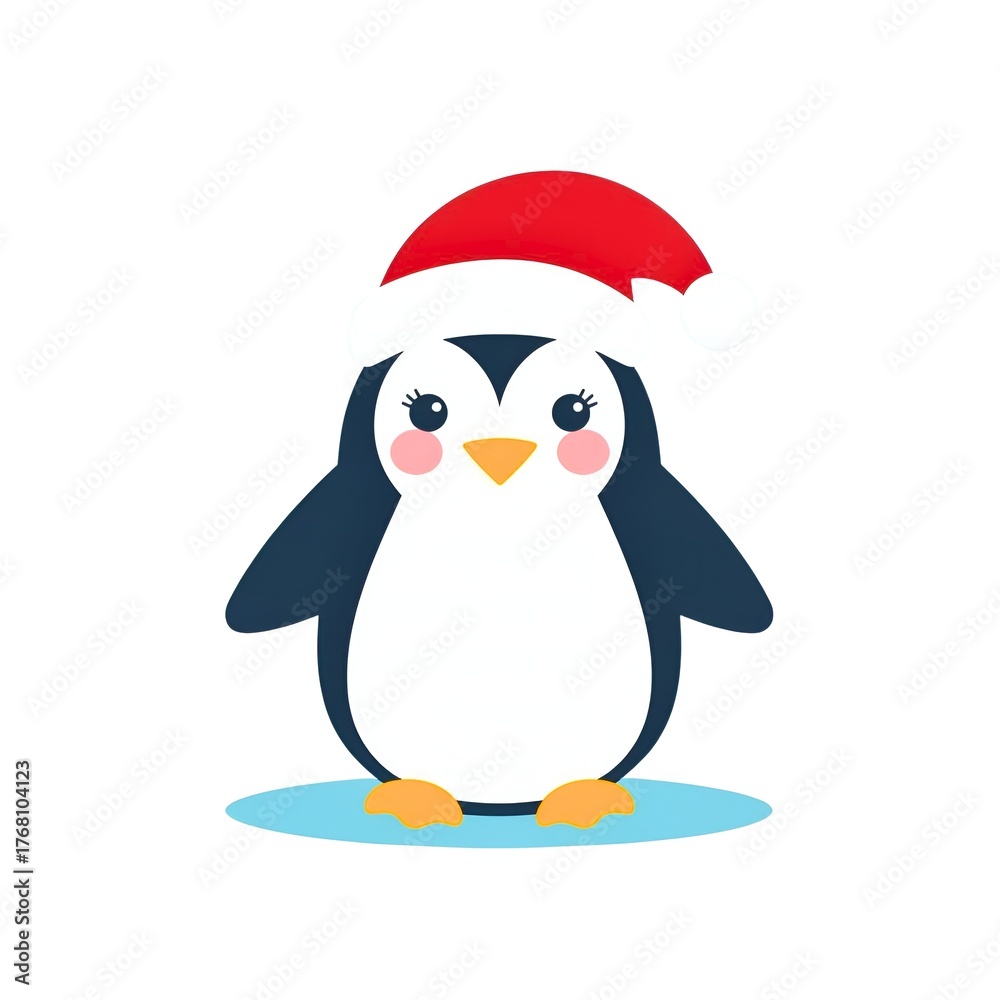 Fototapeta premium Adorable penguin wearing Santa hat brings holiday cheer to your winter designs and Christmas projects