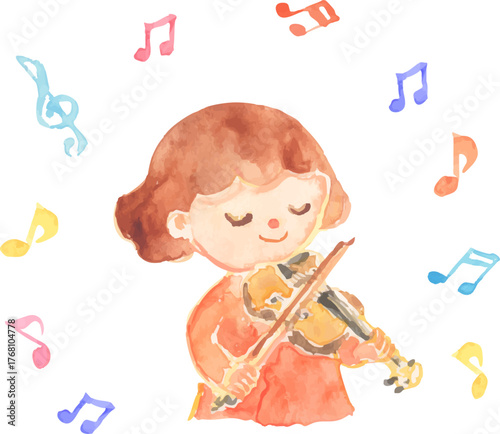 バイオリンを弾く女の子のイラスト　ベクター