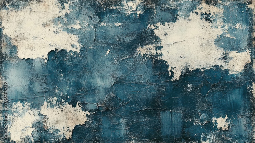 Fototapeta premium textured wall with peeling paint in blue and white creating an abstract weathered pattern