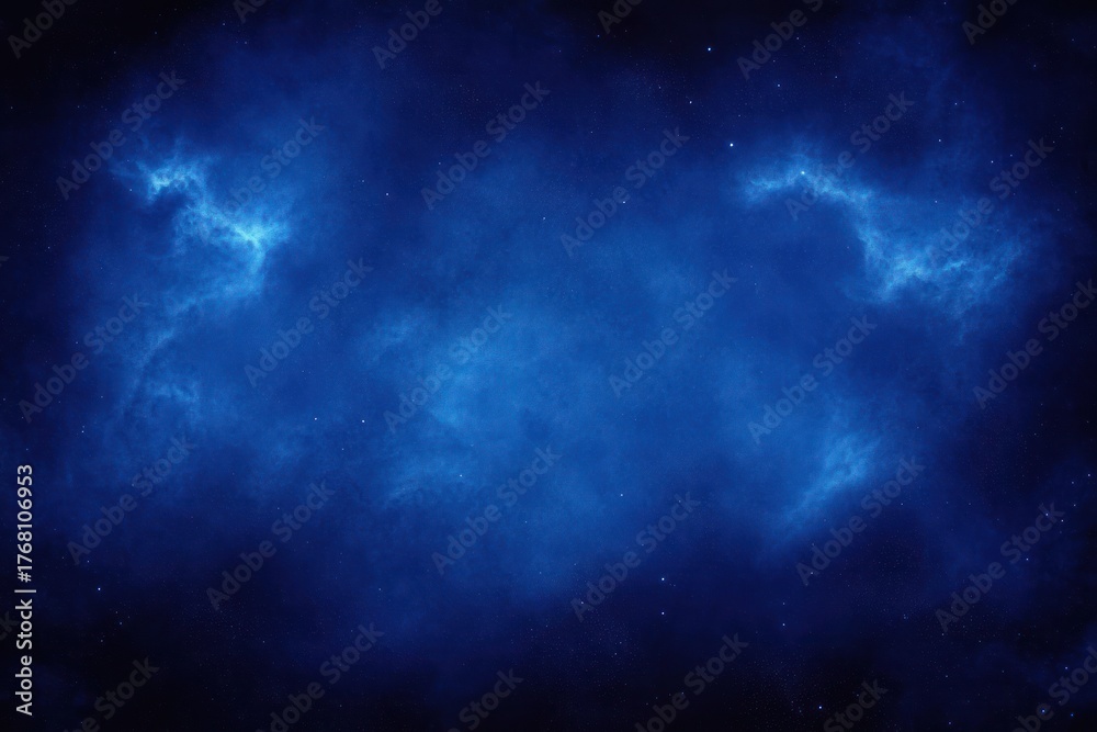 Fototapeta premium Vast deep blue cosmic cloud with faint stars scattered across the dark space creating a mystical and serene atmosphere