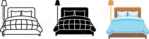 Bed Illustration Icons Showing Furniture and Interior Design Elements and Decoration Style